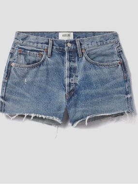 AGOLDE Medium Blue Distressed Denim Cutoff Shorts